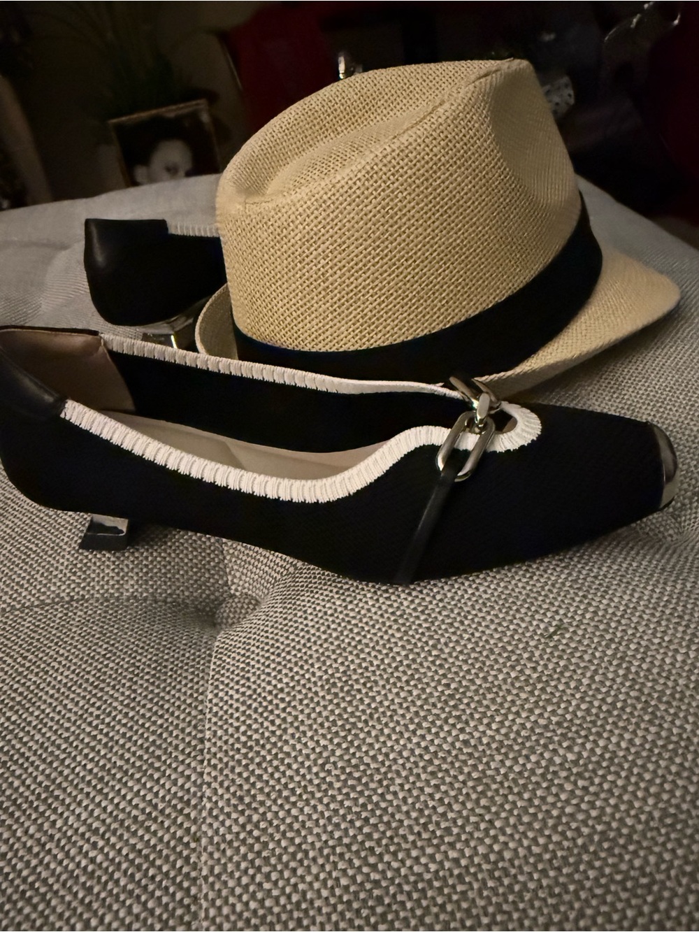 Black and White Women's Low Heel Slip-On Pumps
